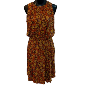 VINTAGE Henri Bendel New York Floral Safari Silk Sleeveless Midi Shift Dress 12